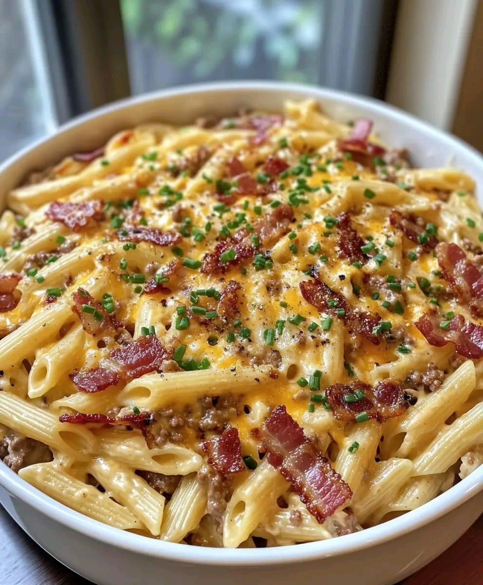 Creamy Bacon Cheeseburger Pasta: The Ultimate Comfort Food Recipe 🧀🍔 467450073_122106799016617531_352796235061377694_n
