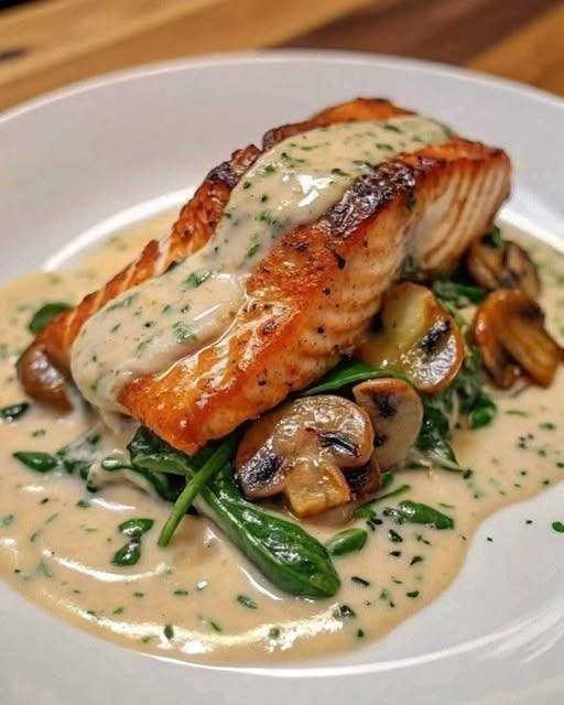 Creamy Garlic Butter Salmon with Spinach & Mushrooms 588885467_122112207891053837_9021286722370452070_n